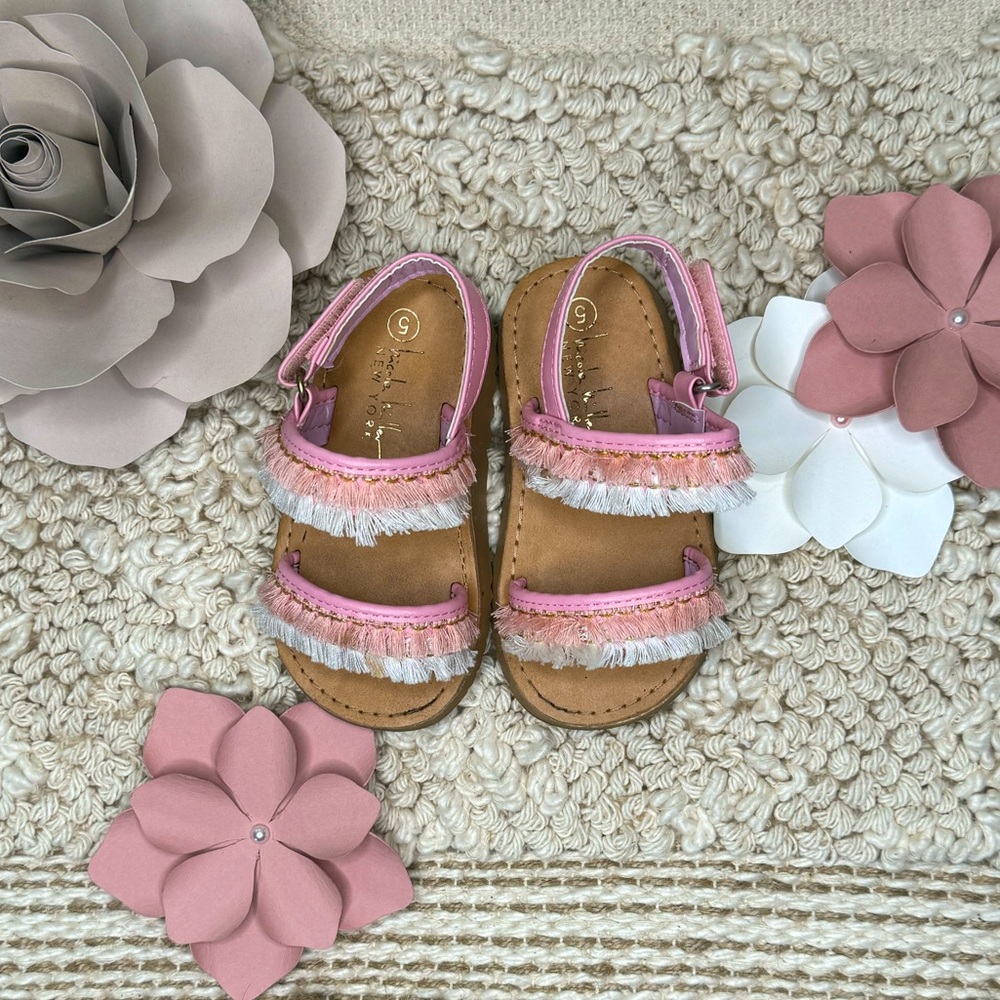 Nicole Miller Pink and White Tassel Sandals Size 5